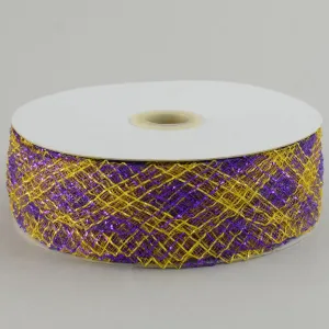 1.5" Deco Flex Mesh Ribbon: Purple/Gold Plaid (30 Yards)