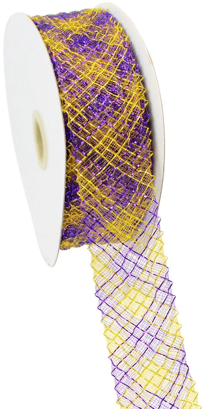 1.5" Deco Flex Mesh Ribbon: Purple/Gold Plaid (30 Yards)