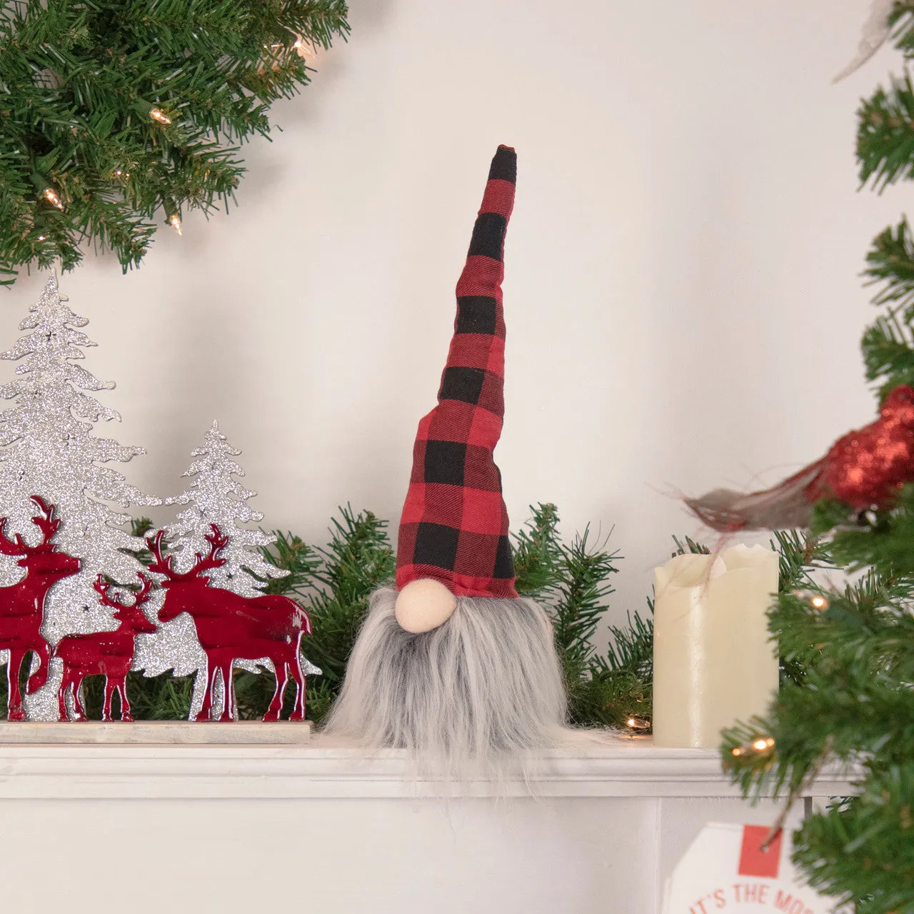 16" Red and Black Buffalo Plaid Gnome Christmas Figure