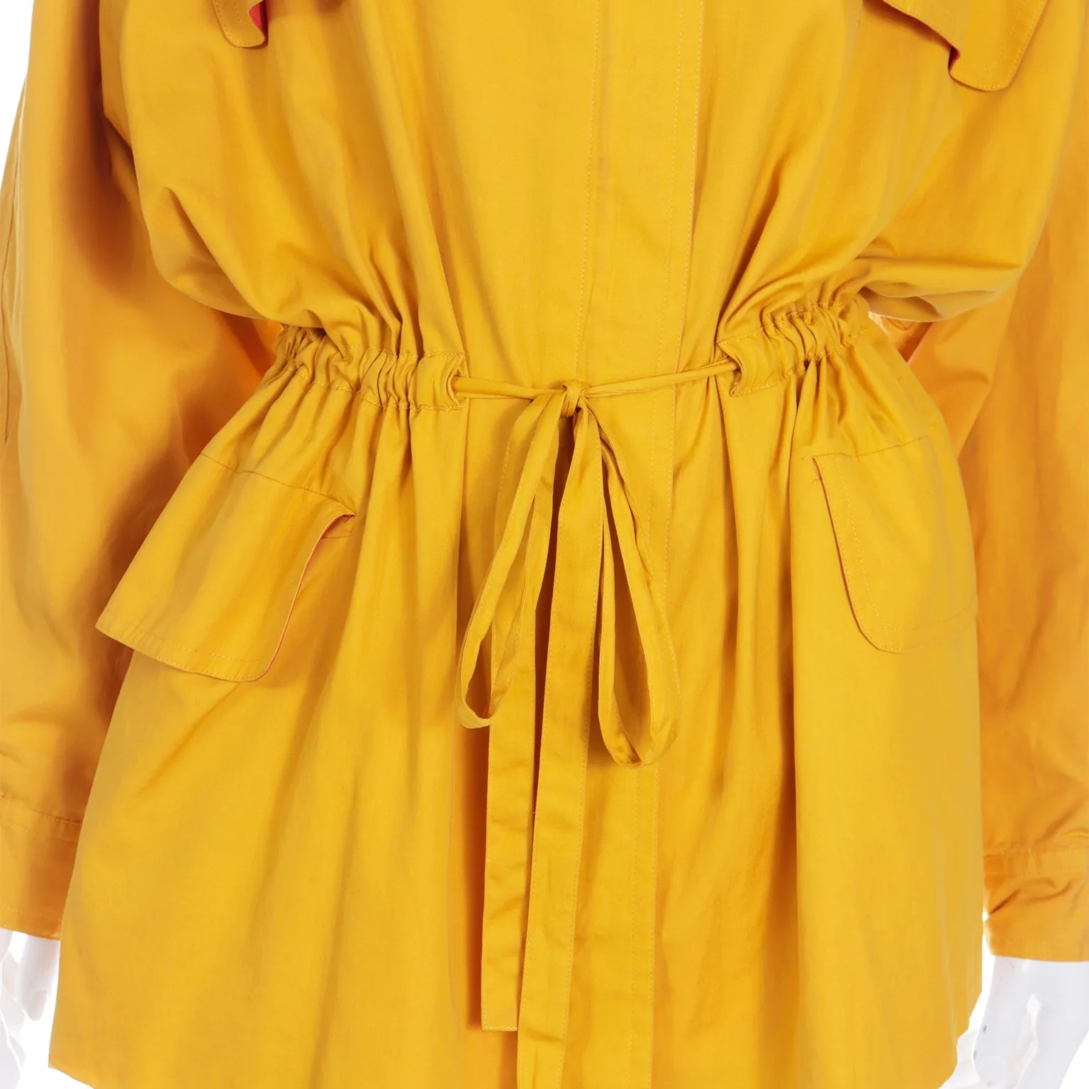 1980s Vintage Donna Karan Drawstring Mustard Yellow Cotton Coat