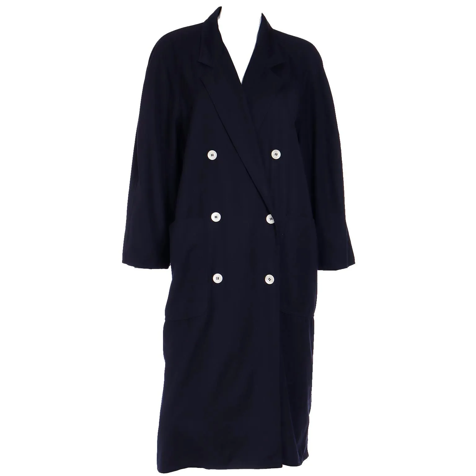 1990s Max Mara Summer Weight Wool Navy Blue Double Breasted Coat