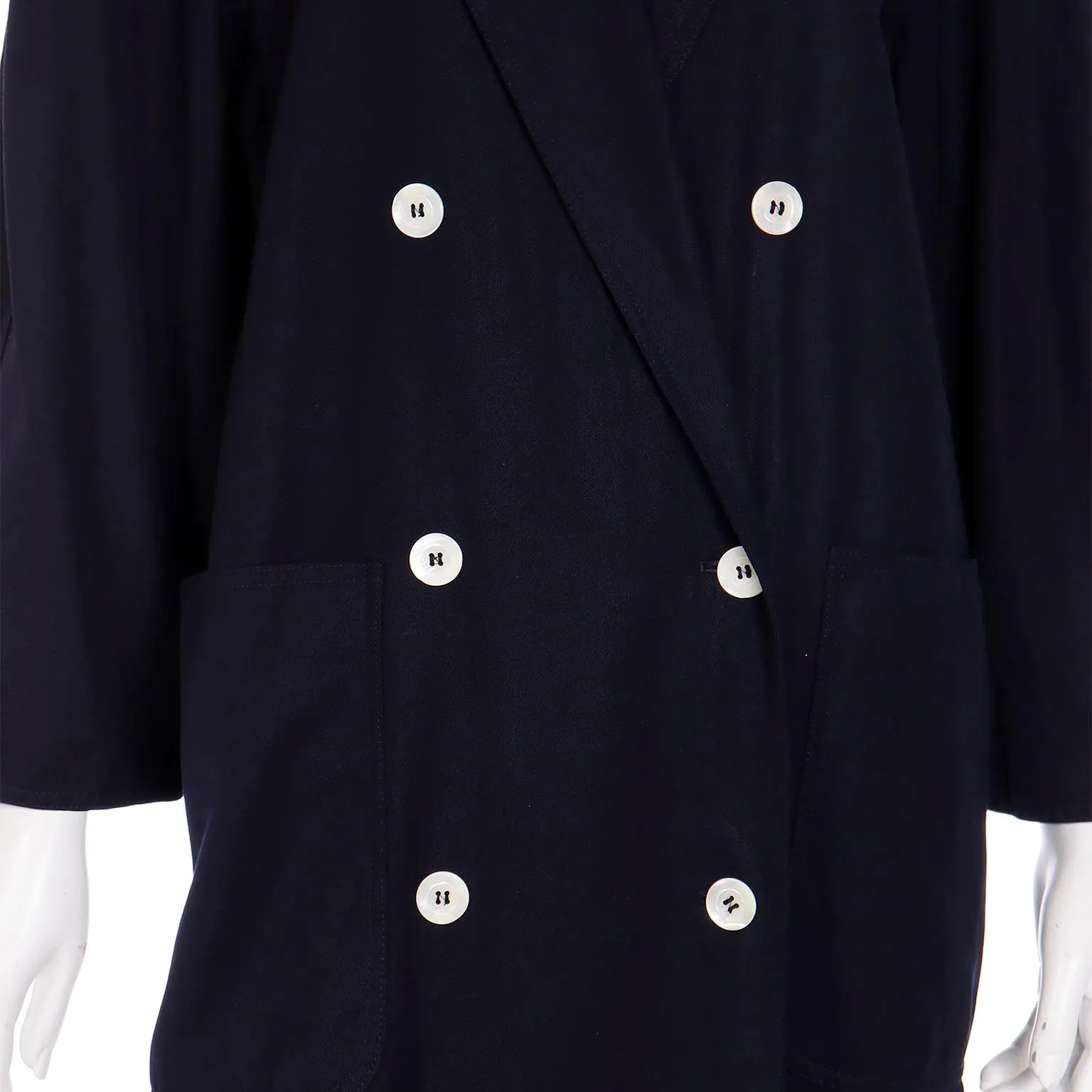 1990s Max Mara Summer Weight Wool Navy Blue Double Breasted Coat