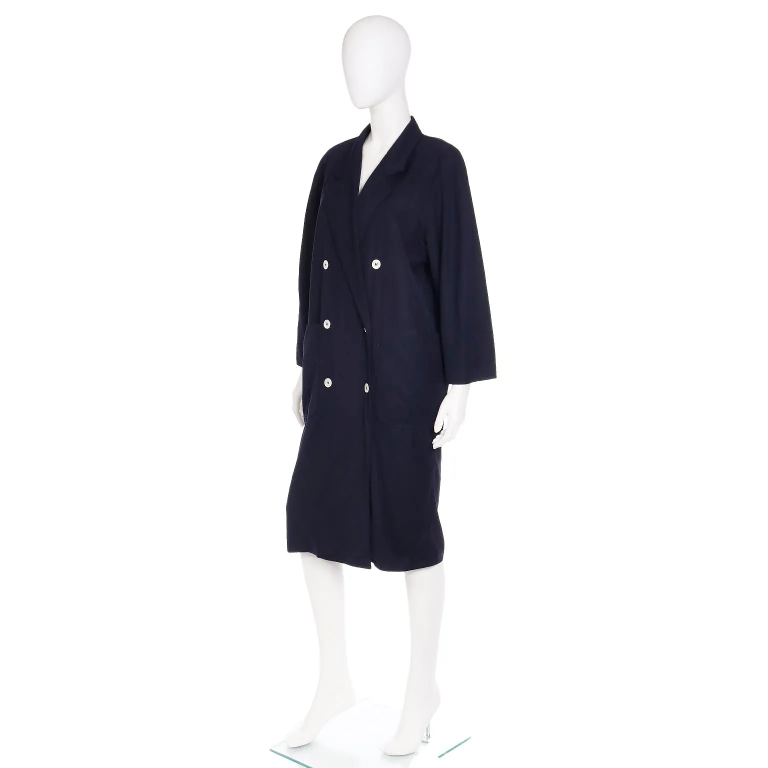 1990s Max Mara Summer Weight Wool Navy Blue Double Breasted Coat