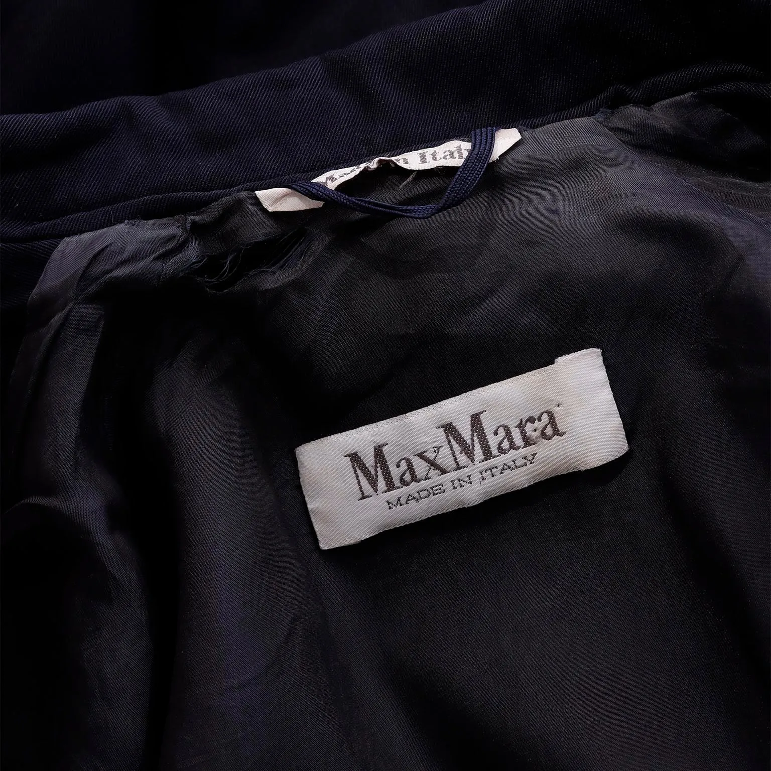 1990s Max Mara Summer Weight Wool Navy Blue Double Breasted Coat