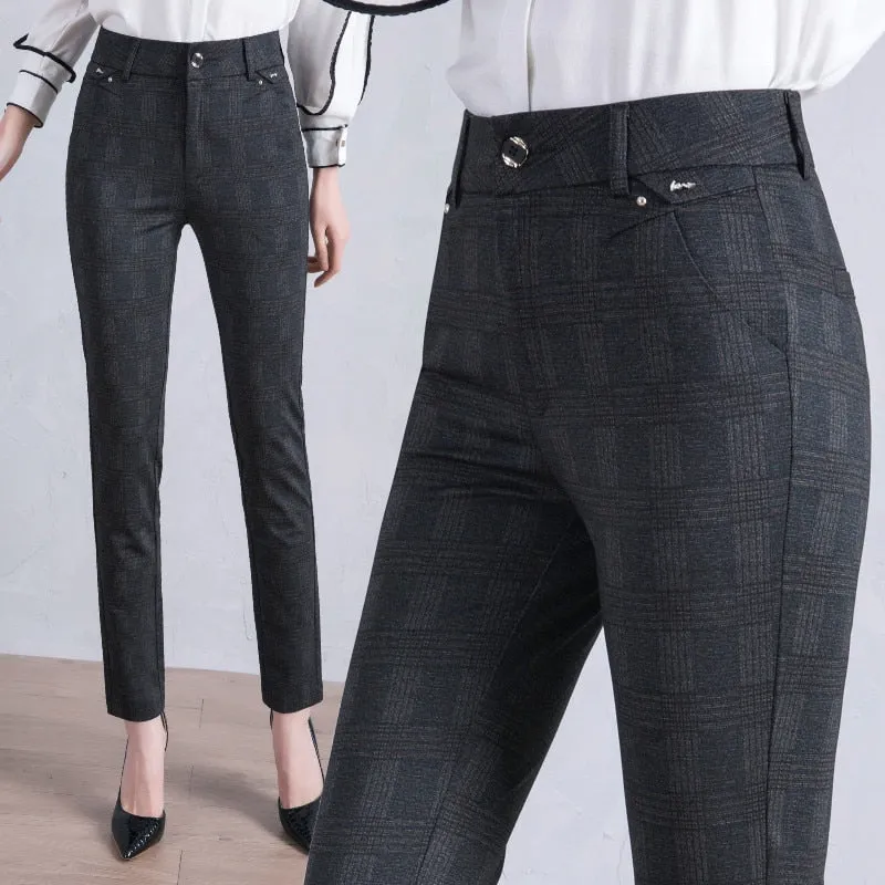 2022 New Plaid Pants and Women Pants Spring and autumn Suit Pants Long High Waist Casual Straight Pants Female Trousers M-7XL