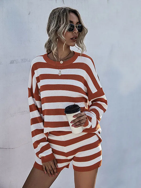 2Pcs Long Sleeve Stripe Knit Outfits