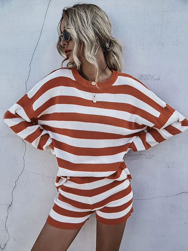 2Pcs Long Sleeve Stripe Knit Outfits