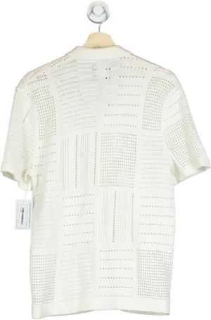 Abercrombie & Fitch White Open-Knit Button-Up Shirt S