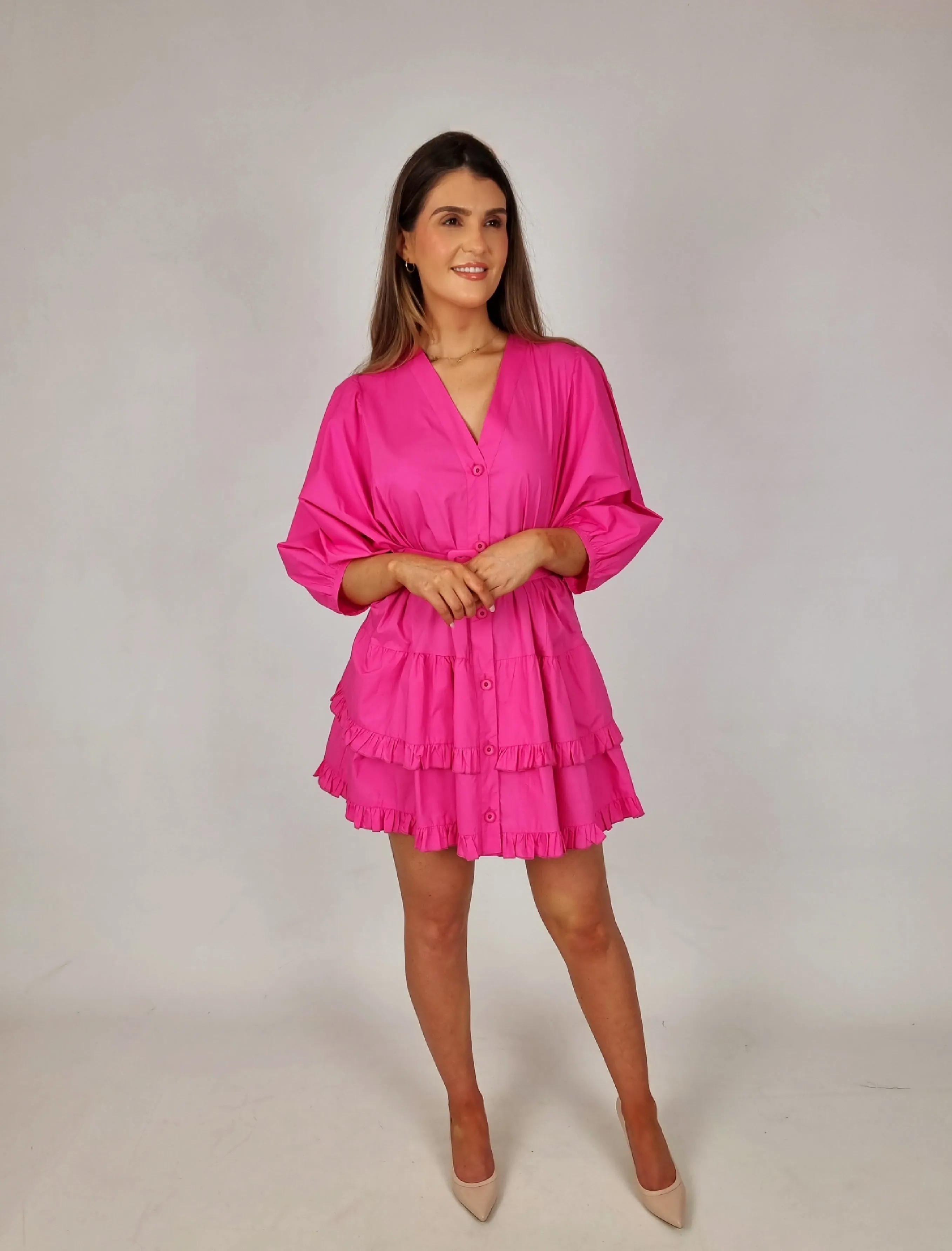 Access Pink Mini Dress With Ruffles