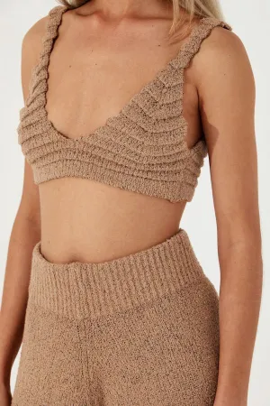 Almond Cotton Blend Knit Bralette