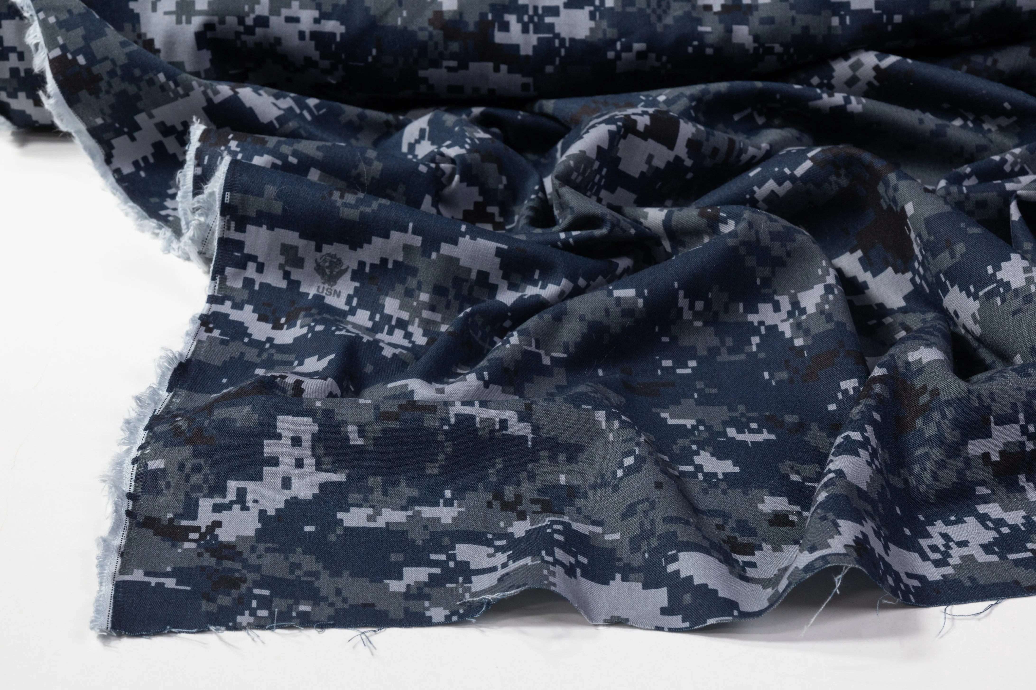 Army Fatigue Printed Poly Cotton Denim - Blue