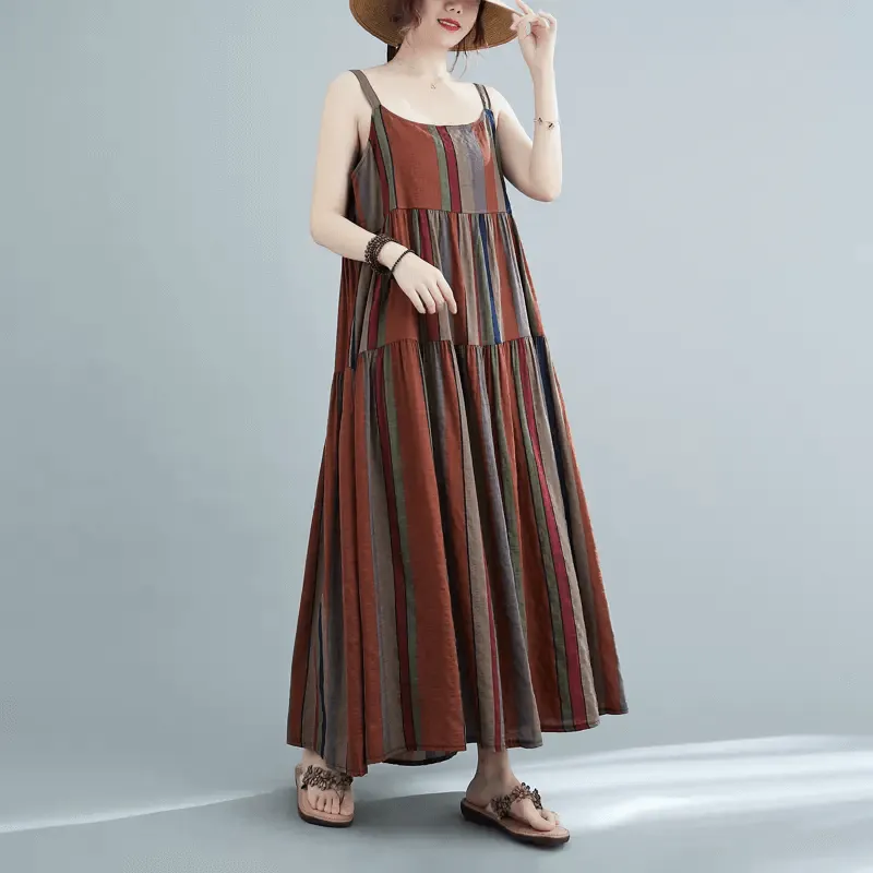 Babakud Women Summer Sleeveless Cotton-Linen A-Line Dress