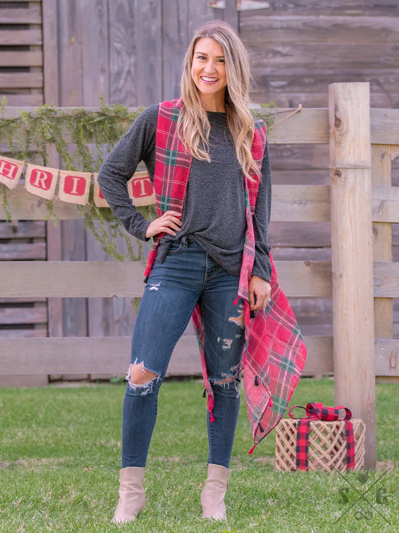 Baking with Mrs. Claus Plaid Cover Up with Tassels