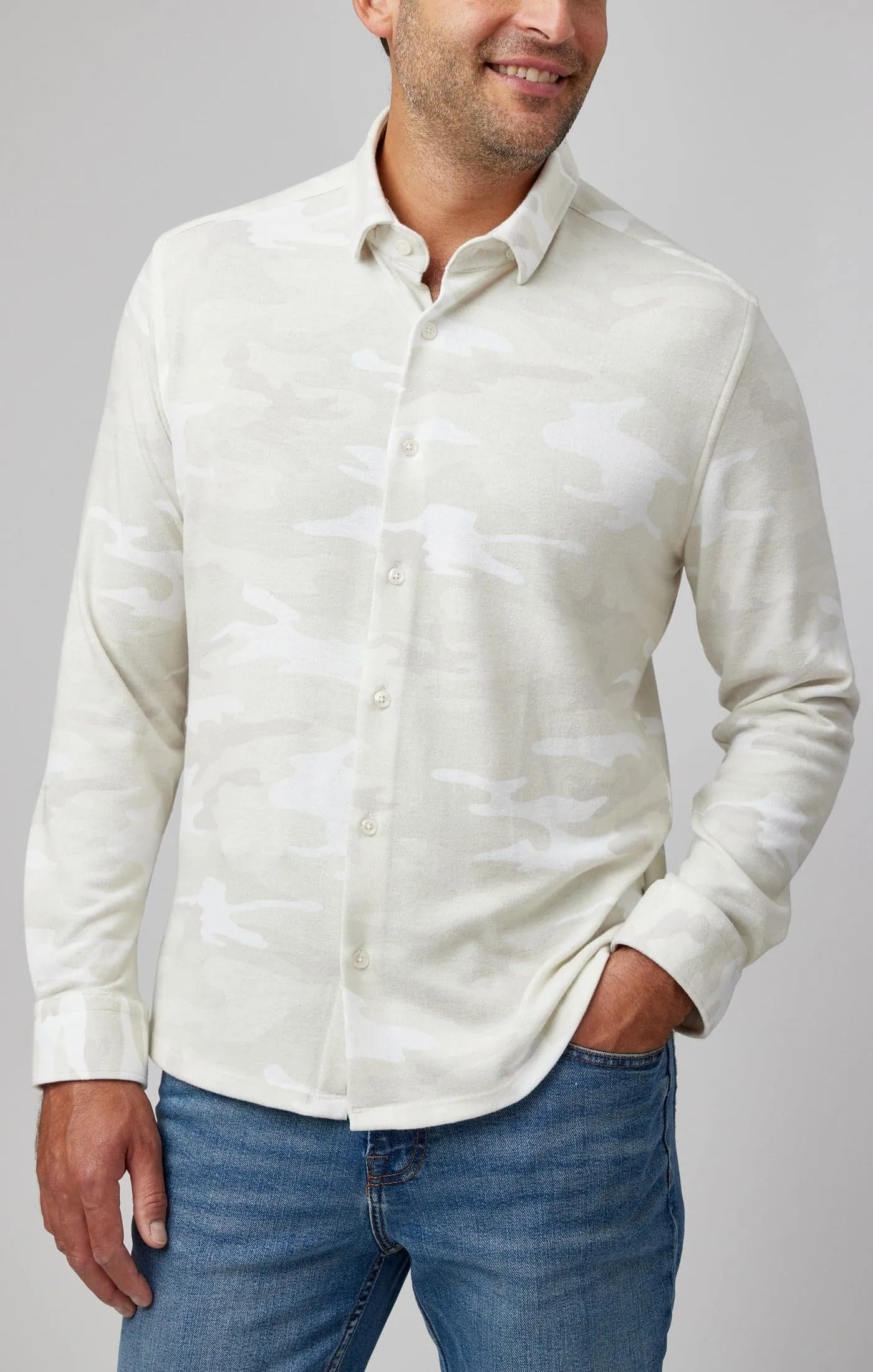 Beige Camouflage Print Jersey Shirt