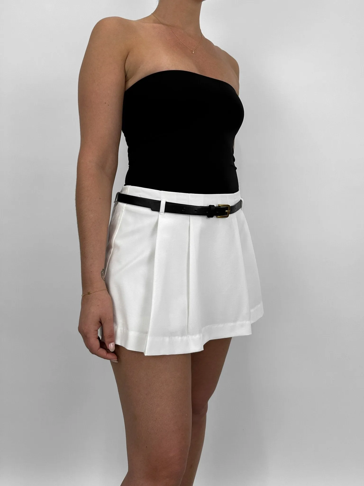 Belted Pleated Micro Mini Skort