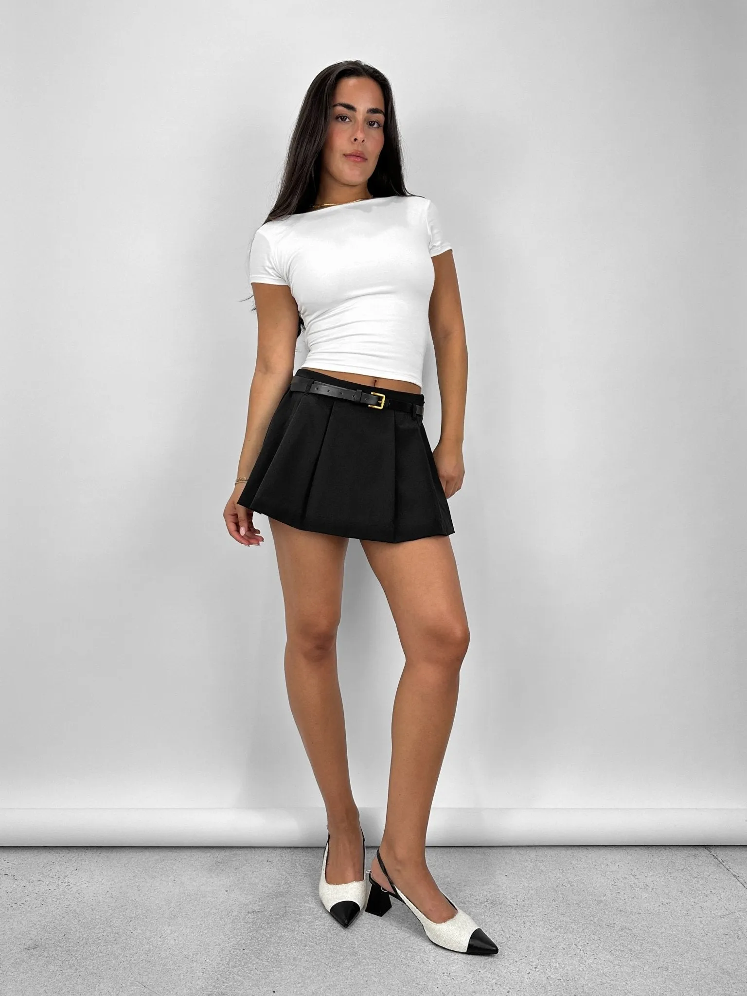 Belted Pleated Micro Mini Skort