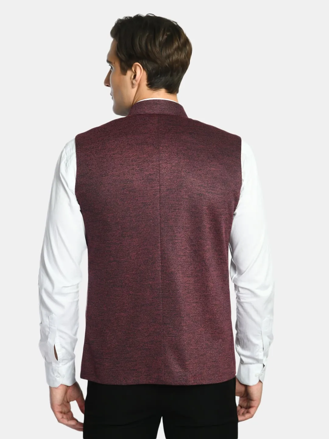 Berry Red Solid Festive Wear Nehru Jacket