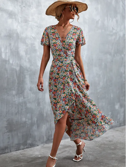 BerryBetty - Bohemian Cross V-Neck Lace Floral Dress