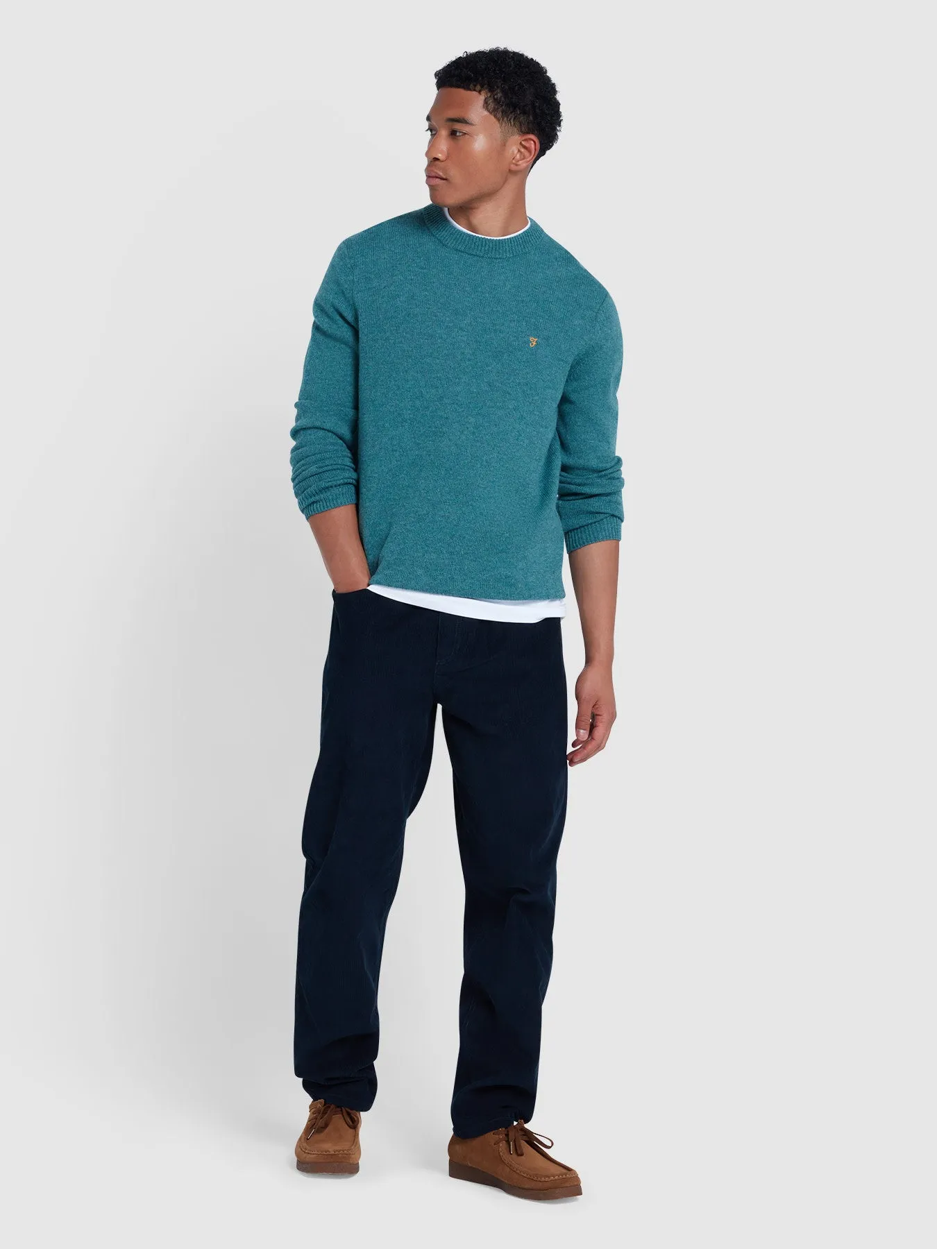 Birchall Crew Neck Lambswool Sweater In Seaport Green