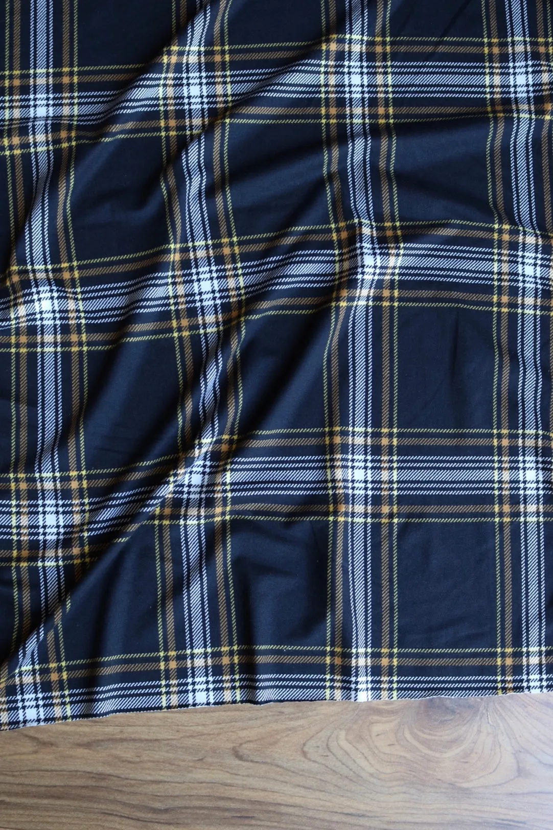 Black & Yellow Window Pane Plaid Double Brushed Poly