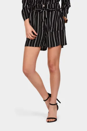 Black Tailored Elasticated Tie Waist Shorts