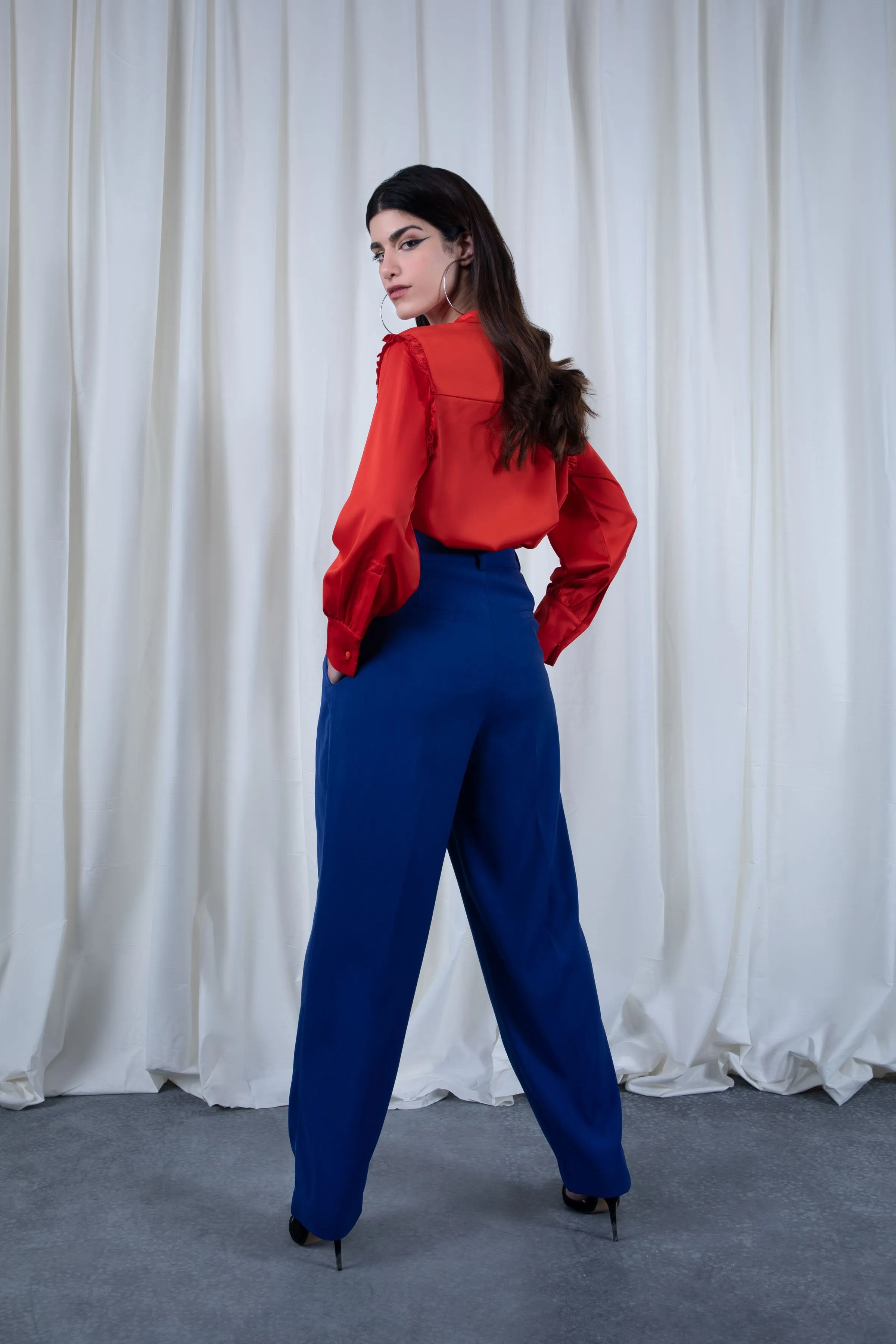 Blue High-rise Pants