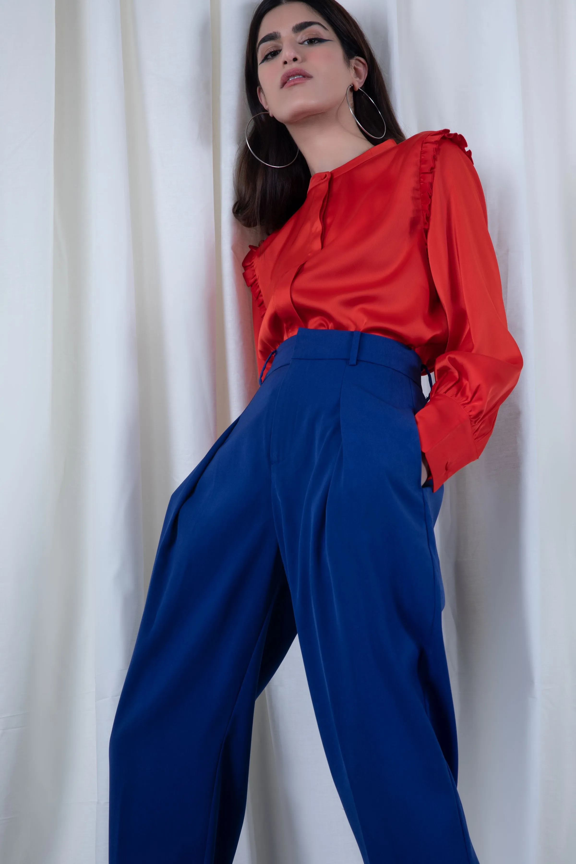 Blue High-rise Pants