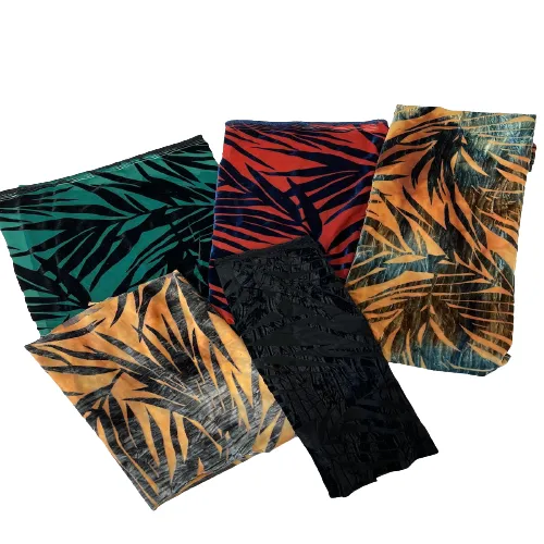 Blue Tie Dye | Beige Palm Tree Burnout Stretch Velvet Fabric