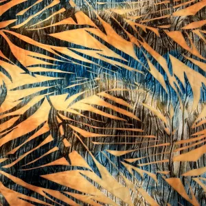 Blue Tie Dye | Beige Palm Tree Burnout Stretch Velvet Fabric