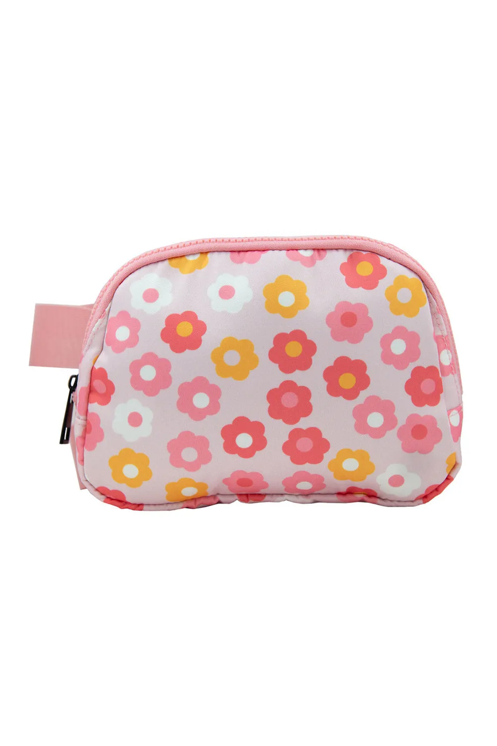 Bright Pink Flower Print Wide Belt Zipped Crossbody Bag