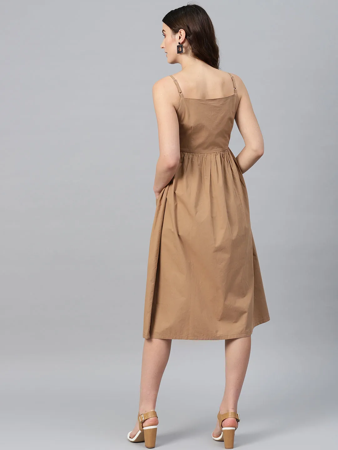 Brown Front Open Strappy Dress