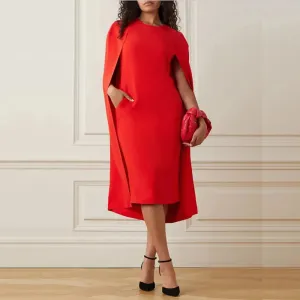 Chic O-neck Red Evening Dress with Cape Sleeves - Spring 2024 Collection