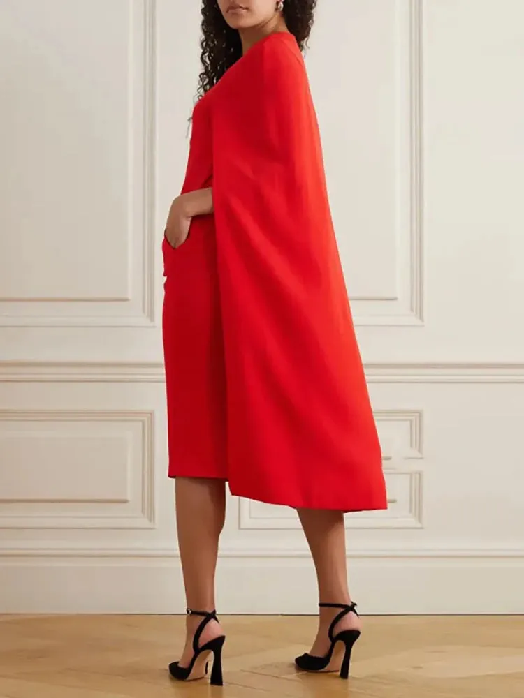 Chic O-neck Red Evening Dress with Cape Sleeves - Spring 2024 Collection