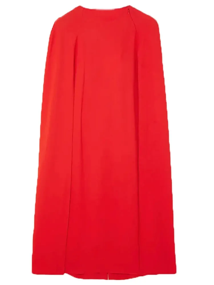 Chic O-neck Red Evening Dress with Cape Sleeves - Spring 2024 Collection