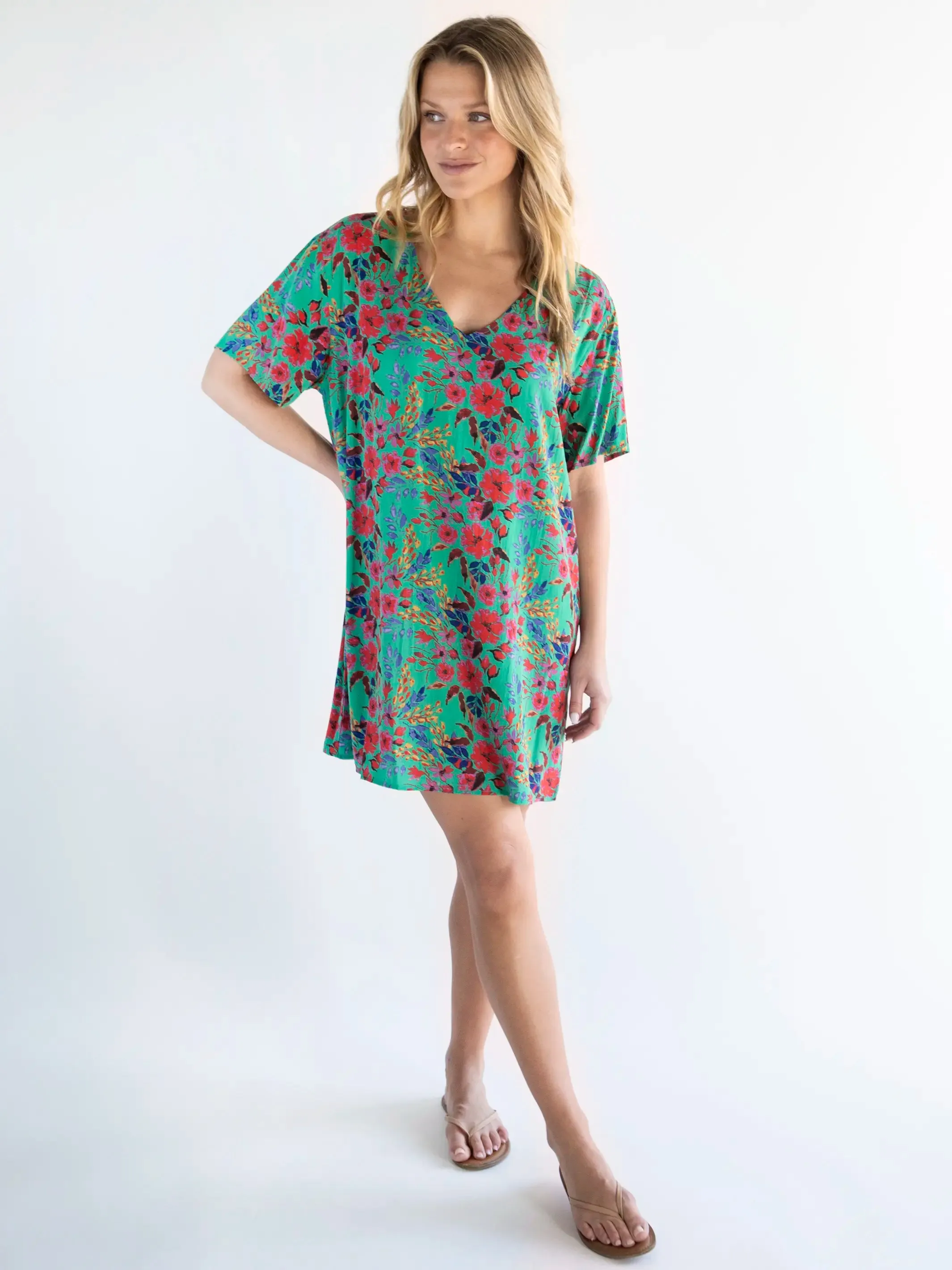 Claire Mini Dress - Green Multi Floral