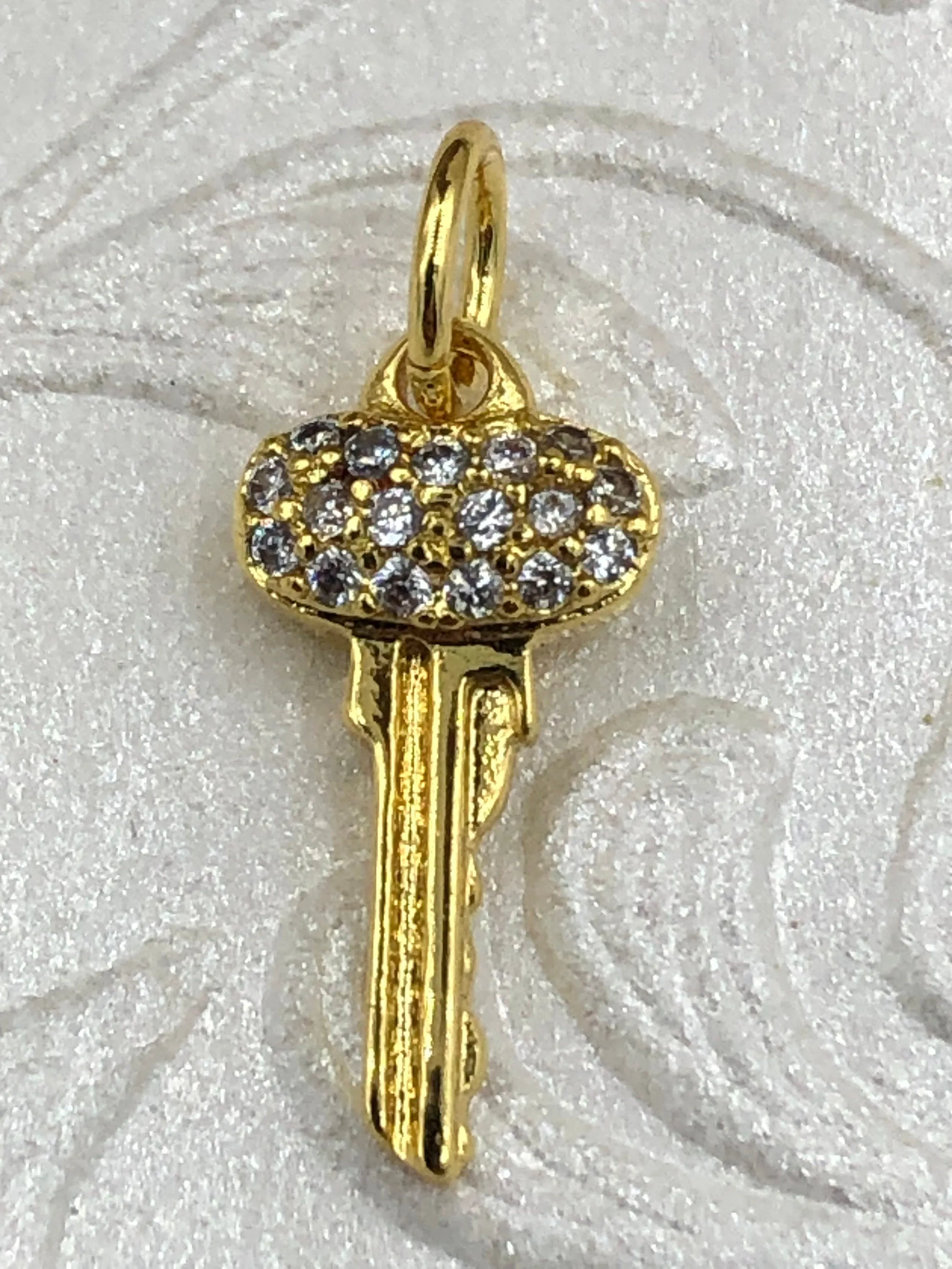 CZ Micro Pave BRASS Keys Gold Charm Pendants, Several Styles and Sizes to choose from , Pick Choice 1-3 Fast Ship