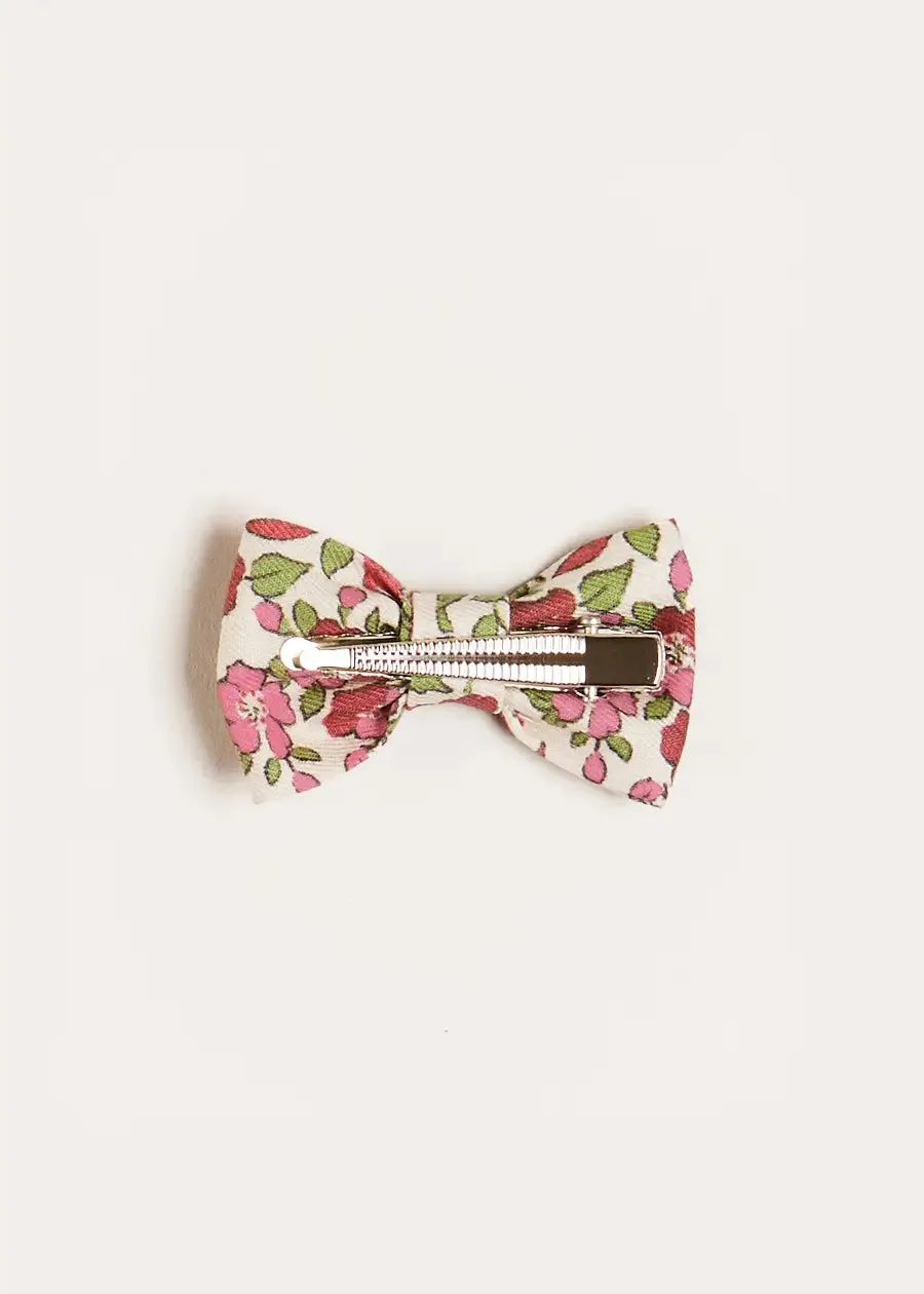 Daphne Floral Small Bow Clip in Raspberry