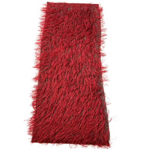 Dark Red | Black Metallic Faux Ostrich Feather Lace Fabric