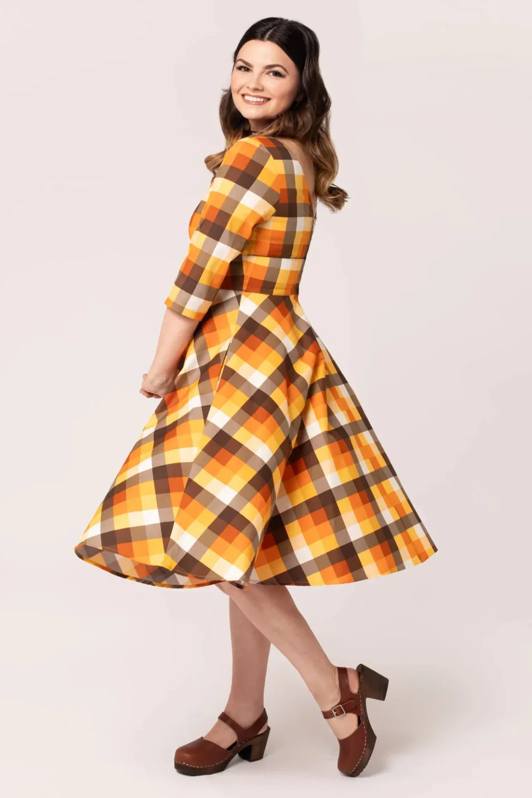 Darlene Orange Plaid Dress by Hell Bunny