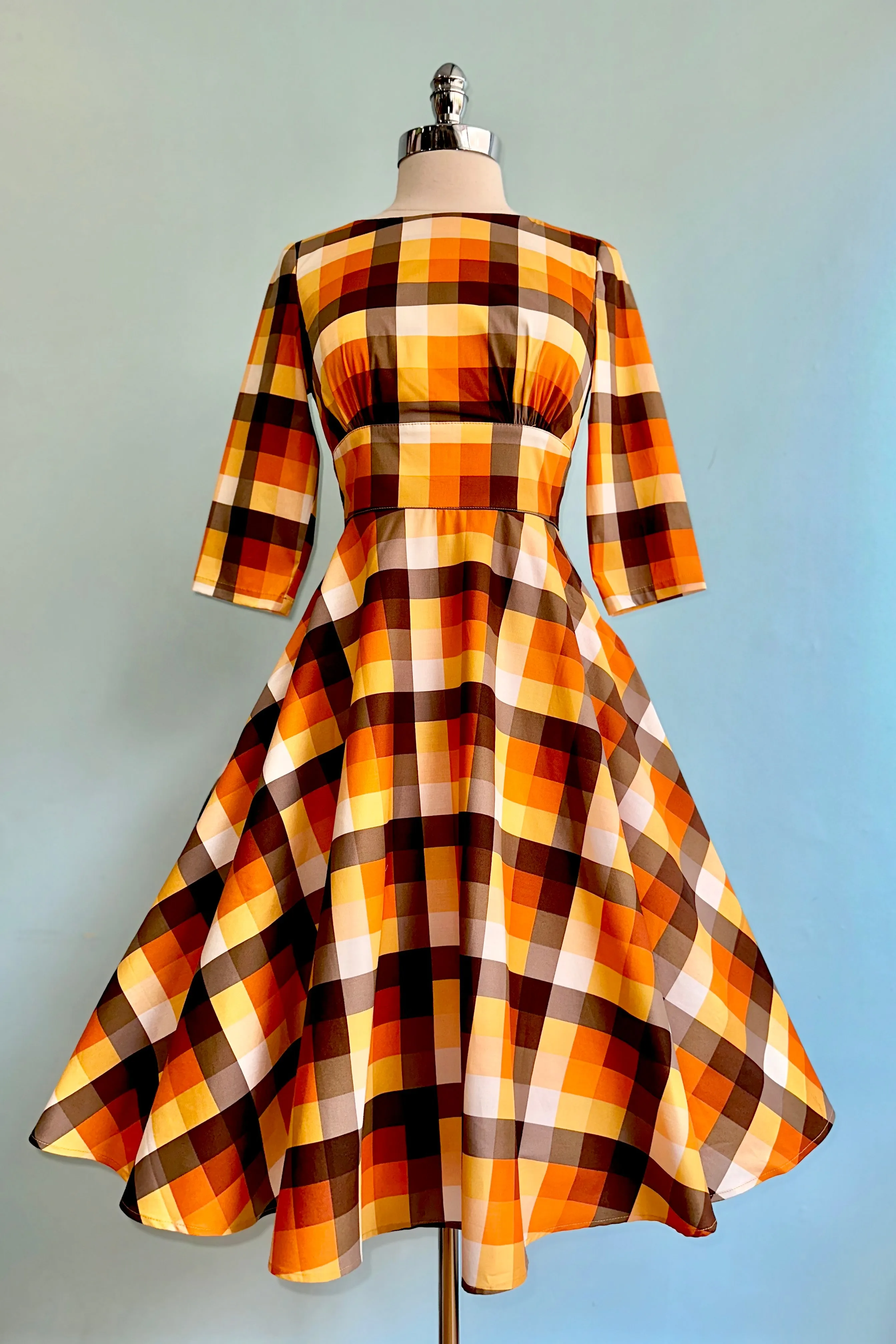 Darlene Orange Plaid Dress by Hell Bunny