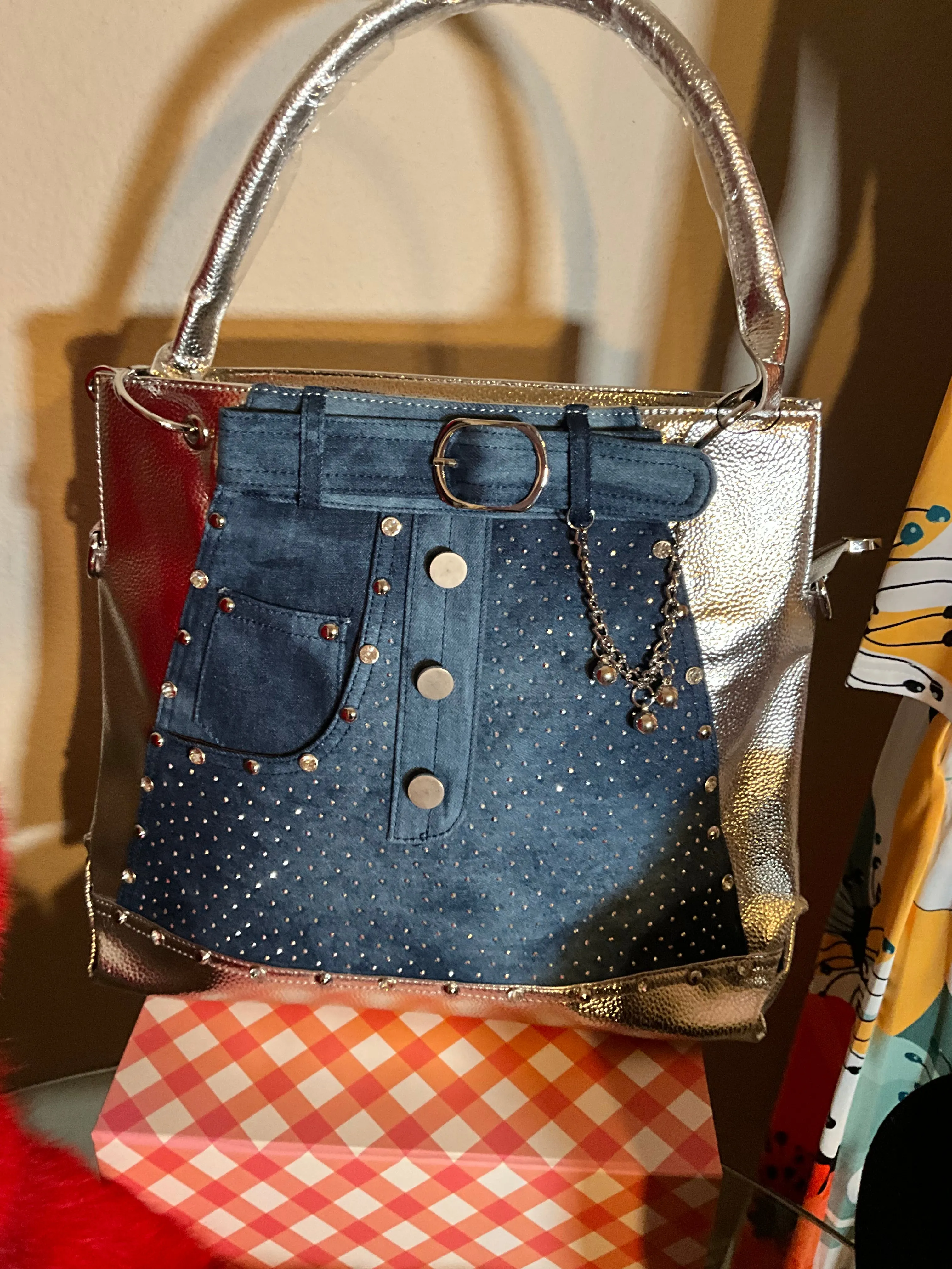 Denim Dazzle Blingy Handbag