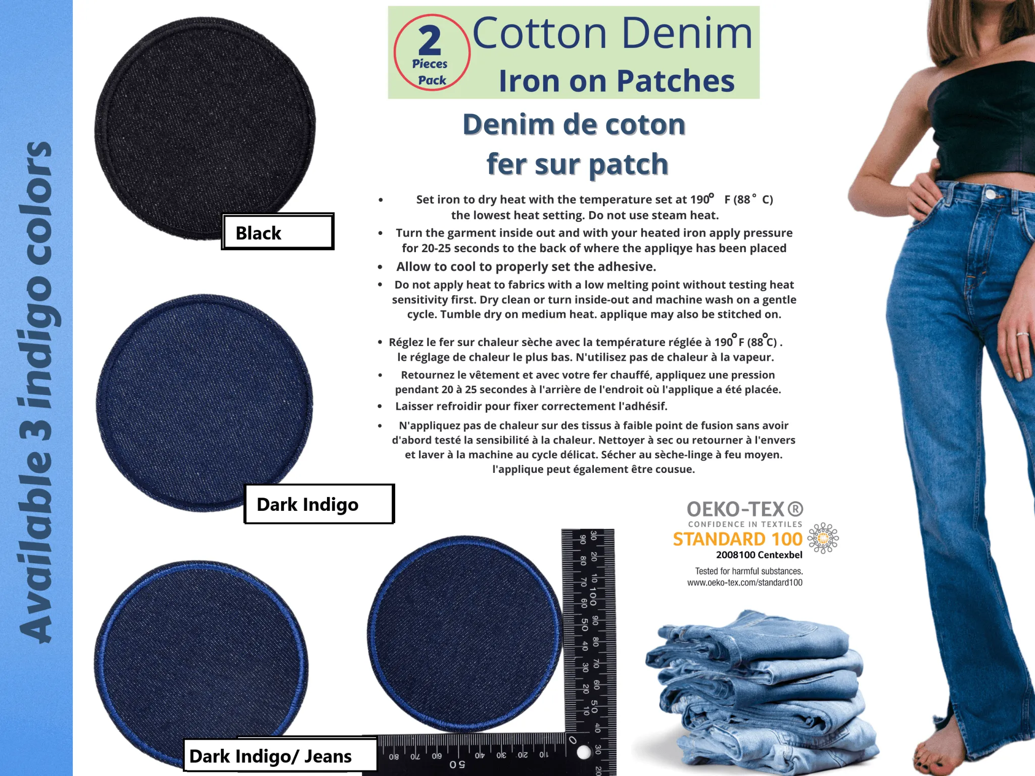 Denim Patches  Patch  (2 Pieces Pack) Iron on , Sew on,   Embroidered patches. - GK 84