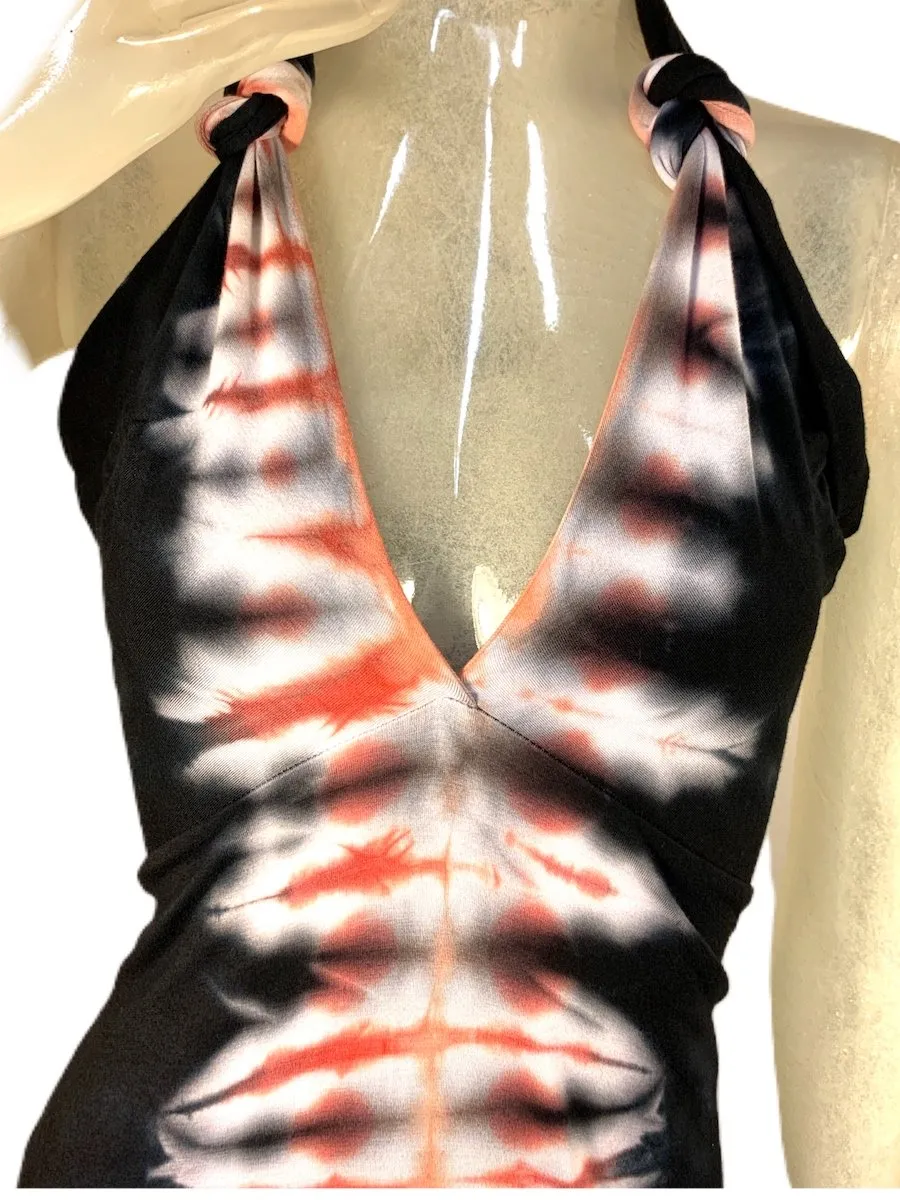 E-Motions Halter Maxi Dress Black Pink Tie Dye