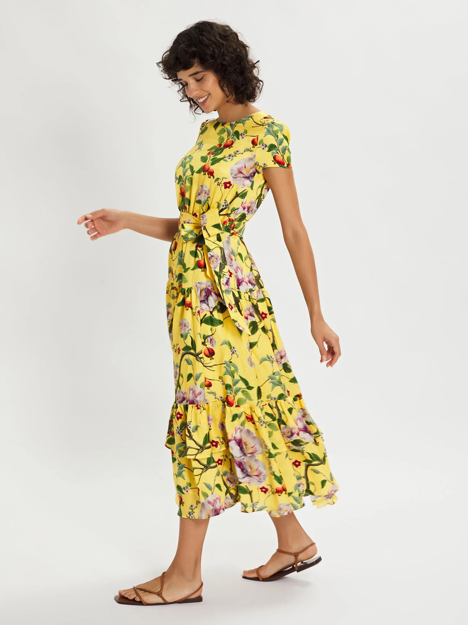 Elisa Peony Midi Dress – Yellow