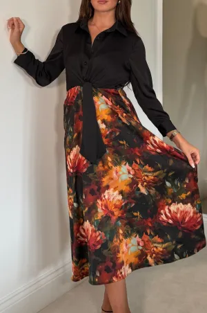 Falling Leaves Dress - Black & Rust