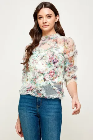 Floral Mint Lace Layered Top