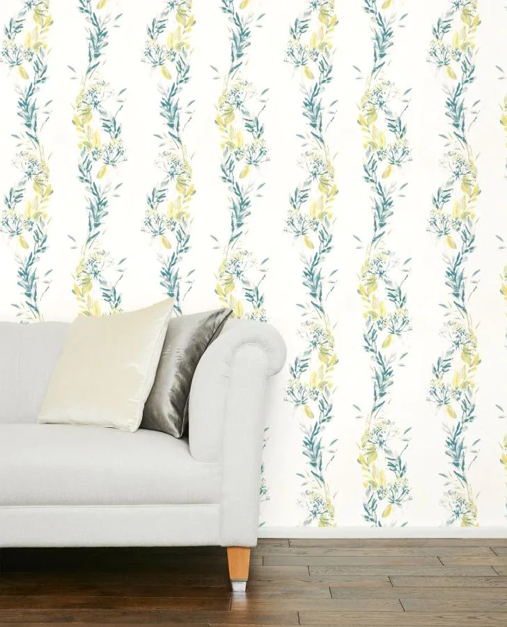 Floral Stripe Grey-Green Wallpaper