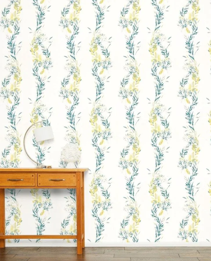 Floral Stripe Grey-Green Wallpaper