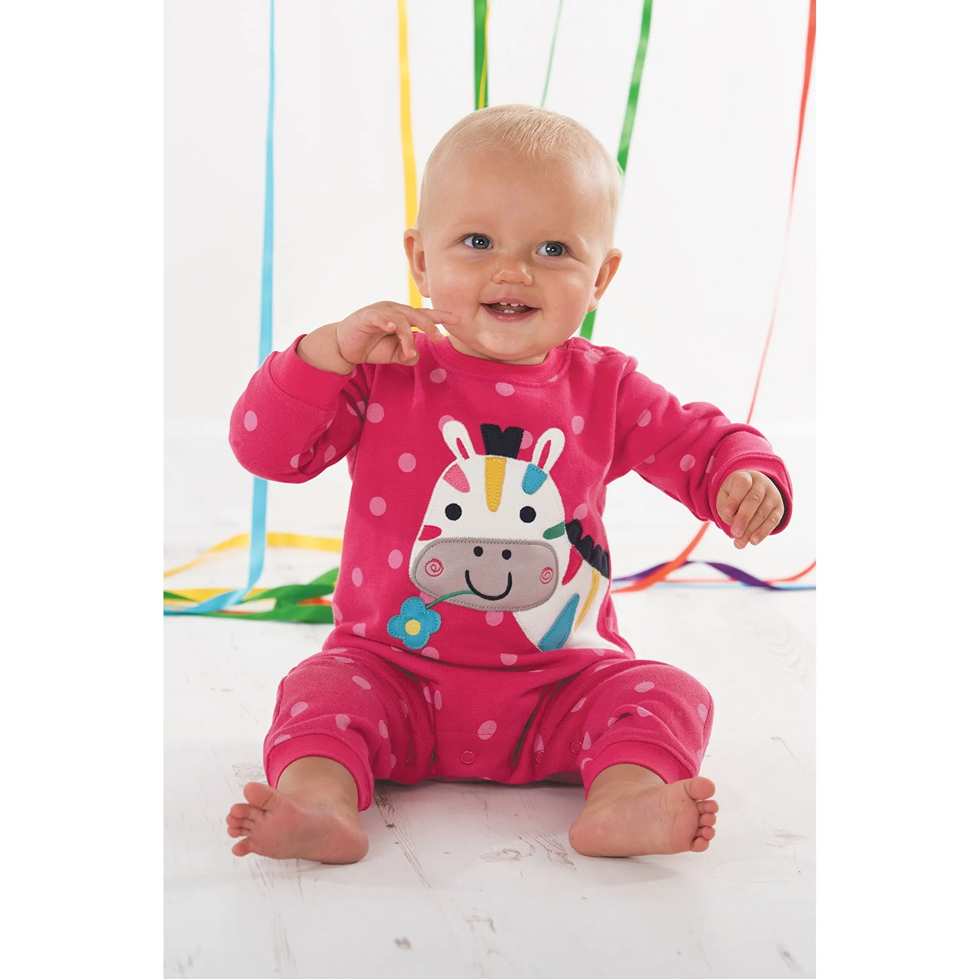 Frugi Baby Snug Cosy Raspberry Spot Zebra Romper