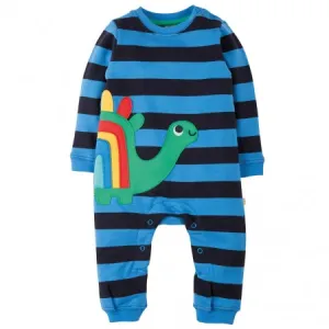 Frugi Baby Snug Cosy Romper - Sail Blue Bold Stripe Dino